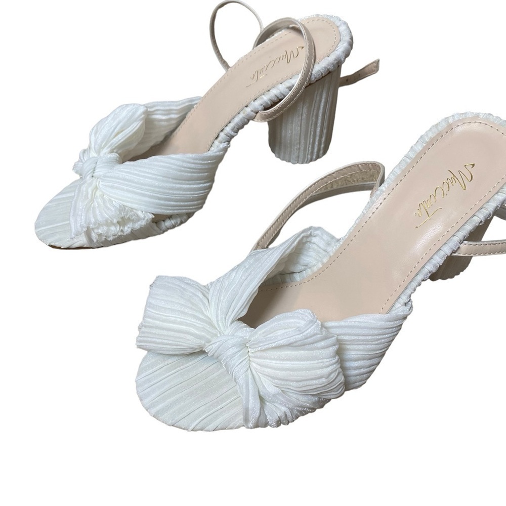 NEW WHITE BRIDAL HEELED SANDALS WITH BOWS - Picture 2 of 6